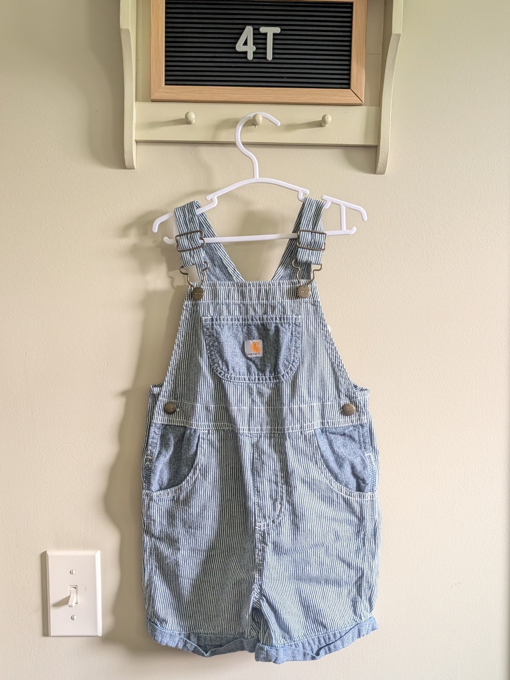 Carhartt Toddler Blue Stripe Short Overalls - 4T